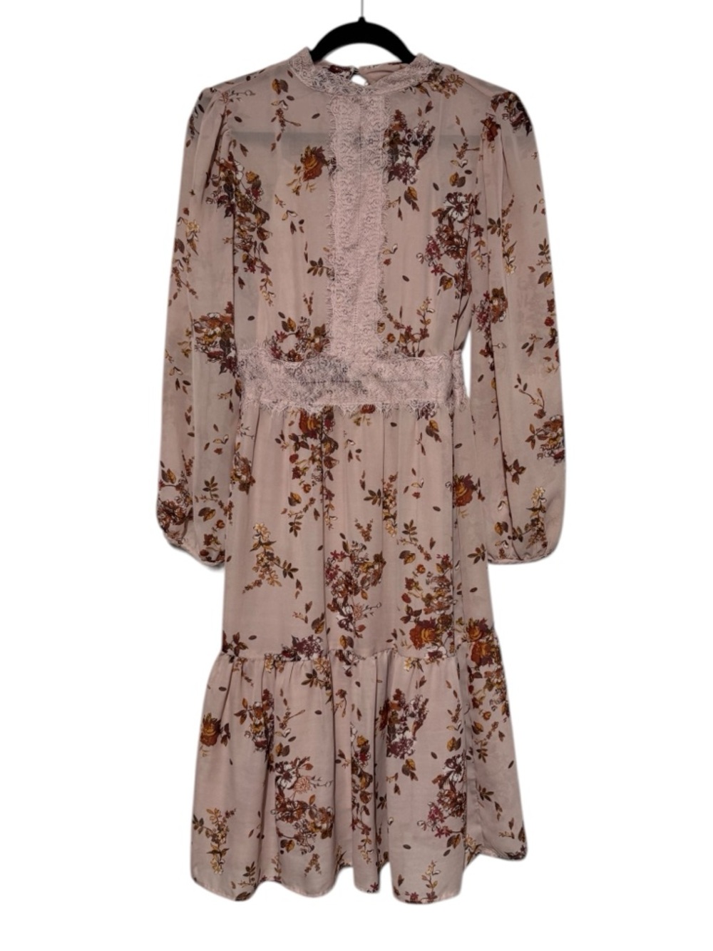 Long‎ Modest Midi Dress Size XS Lace Fall Floral  Chic Boho Wedding Long Sleeve